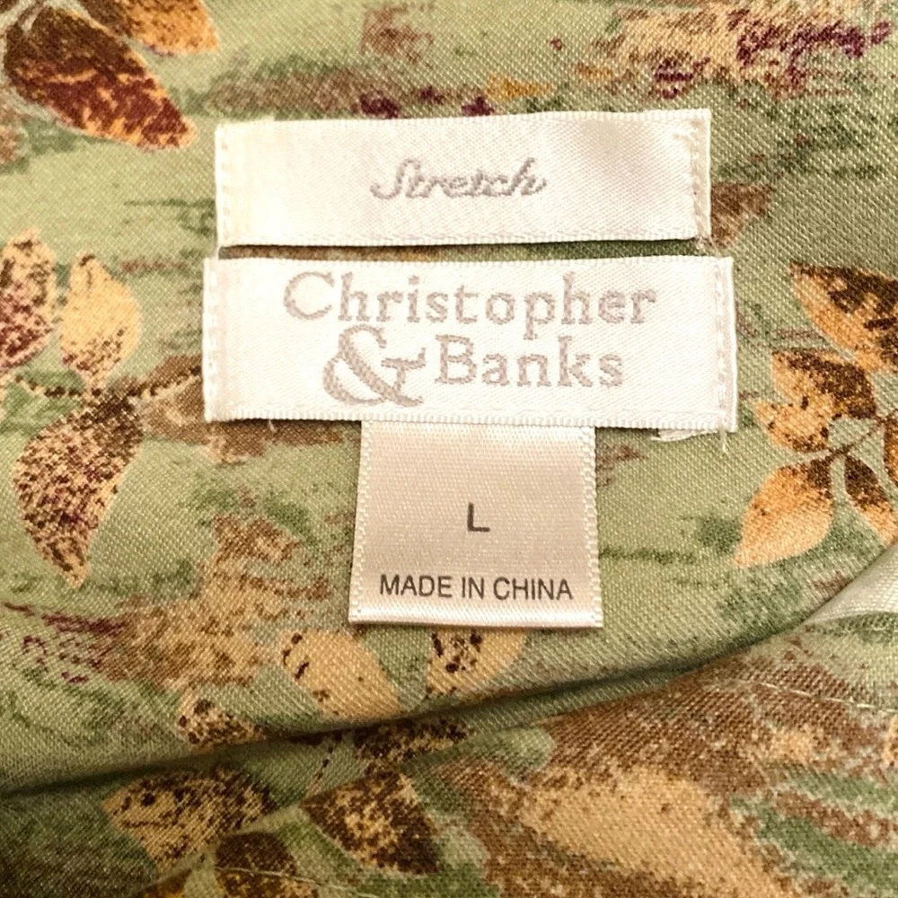Christopher & Banks Stretch Green Brown Leaf L Cottagecore Grandma Chic Jacket